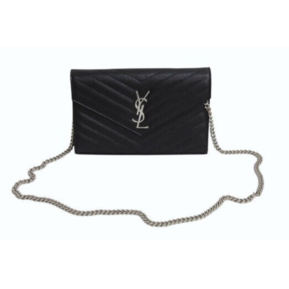 SAINT LAURENT Quilted Chain Shoulder Bag Black Leather